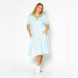 Lacoste embroidered logo short-sleeve polo dress, light blue and green, XS